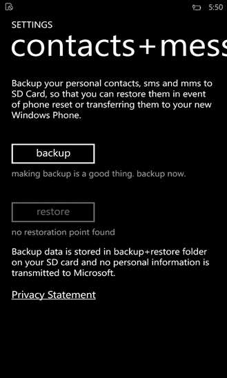 Новинки от Microsoft: приложение backup контактов и sms на карту памяти