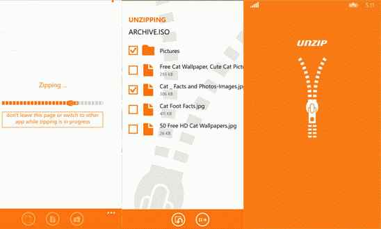 Un Zip – архиватор для Windows Phone